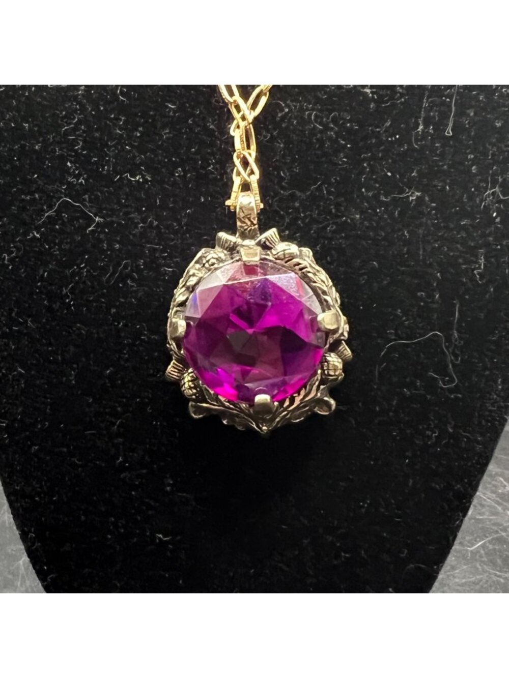 Vintage Miracle Pendant With Magenta Glass Stone Ornate Brass Design UK Mod Retr